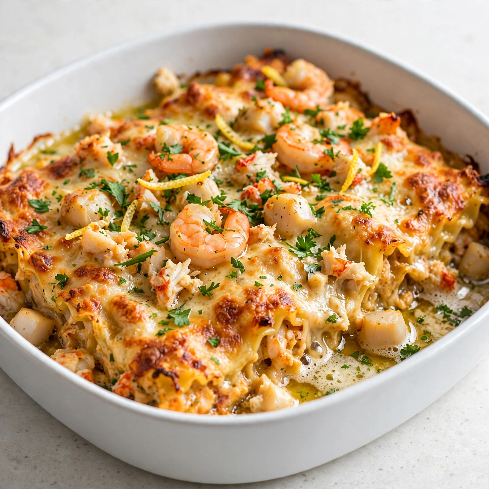 Baked Seafood Lasagna with Garlic Butter