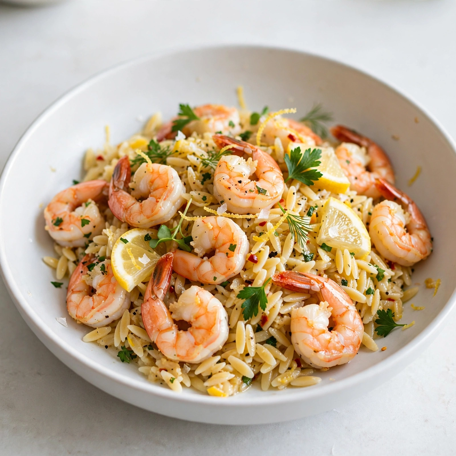 Lemon Garlic Shrimp Orzo